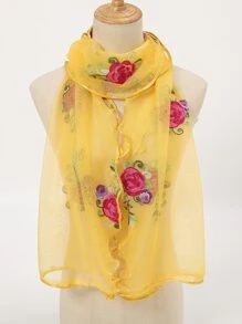 1個花卉刺繡領巾,彈性和褶邊設計,適合女性 - 彩色 - 查看 2