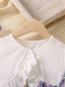 SHEIN Young Girl Floral Printed Sweet Vacation Style Round Neck Regular Sleeve 2pcs/set For Summer - Multicolor - View 3