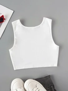 SHEIN EZwear 仙人掌和標語圖案背心上衣 - 白色 - 查看 2