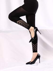 1 双女式网眼踝提花紧身裤 - 黑色 - 查看 3