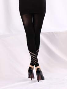 1 双女式网眼踝提花紧身裤 - 黑色 - 查看 4