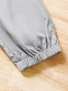 SHEIN 男孩字母補丁細節翻蓋口袋腰部抽繩工裝褲 - 淺灰色 - 查看 6
