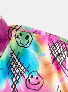 ROMWE MEN Guys Tie Dye Expression & Letter Graphic Shirt - Multicolor - View 3