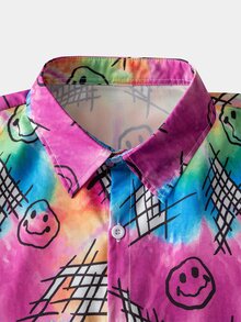 ROMWE MEN Guys Tie Dye Expression & Letter Graphic Shirt - Multicolor - View 4