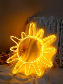 1 pieza de luz de neón de plástico, letrero de neón LED con diseño de sol amarillo creativo para el hogar - Amarillo - Ver 1