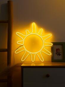 1 pieza de luz de neón de plástico, letrero de neón LED con diseño de sol amarillo creativo para el hogar - Amarillo - Ver 2