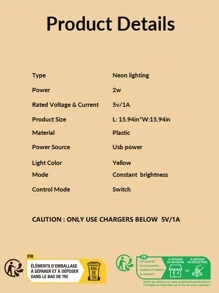 1 pieza de luz de neón de plástico, letrero de neón LED con diseño de sol amarillo creativo para el hogar - Amarillo - Ver 3