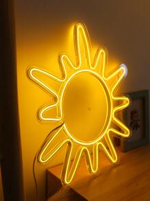1 pieza de luz de neón de plástico, letrero de neón LED con diseño de sol amarillo creativo para el hogar - Amarillo - Ver 4