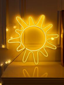 1 pieza de luz de neón de plástico, letrero de neón LED con diseño de sol amarillo creativo para el hogar - Amarillo - Ver 5