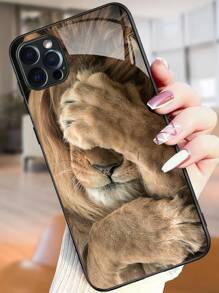 High Definition Lion Printed Glass Phone Case Compatible With IPhone/Samsung/Huawei/Xiaomi/OPPO/OnePlus/Infinix