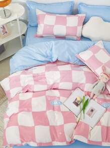 3件套粉白格子被套，不含被芯 - 彩色 - 查看 5