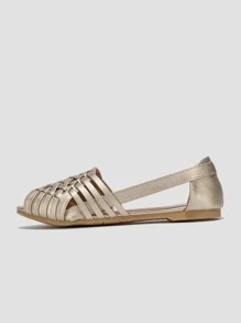 Fall/Winter Women Peep Toe Braided Detail Flats, Elegant Outdoor Flats - Gold - View 2