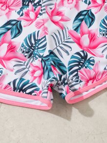 Tween Girl Tropical Print High Neck Tankini Summer Beach - Multicolor - View 6