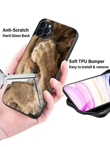 High Definition Lion Printed Glass Phone Case Compatible With IPhone/Samsung/Huawei/Xiaomi/OPPO/OnePlus/Infinix