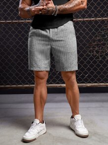 Manfinity VCAY Men Drawstring Waist Striped Shorts - Grey - View 1