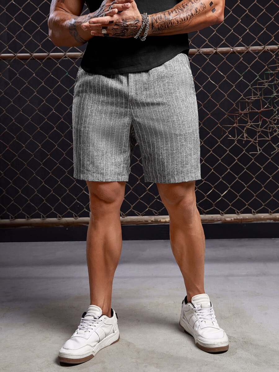 Manfinity VCAY Men Drawstring Waist Striped Shorts - Grey - View 1