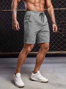 Manfinity VCAY Men Drawstring Waist Striped Shorts - Grey - View 3