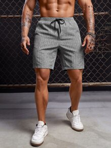 Manfinity VCAY Men Drawstring Waist Striped Shorts - Grey - View 4