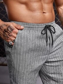 Manfinity VCAY Men Drawstring Waist Striped Shorts - Grey - View 6