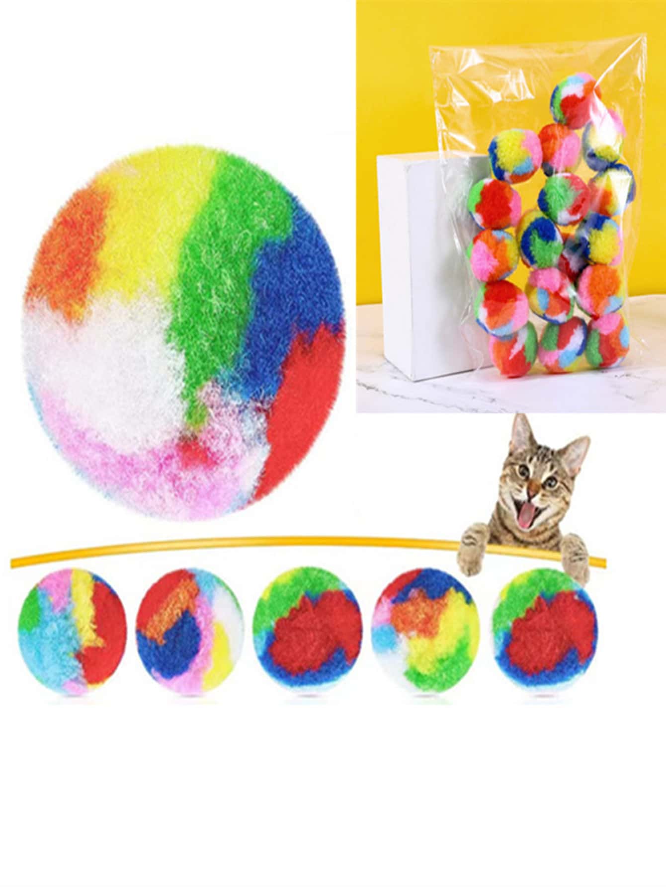 20pcs Mixed Color Ball Design Cat Teaser Toy For Cat For Play - Multicolor - View 1