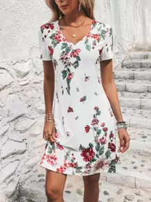 EMERY ROSE 印花貝殼邊洋裝 - 白色 - 查看 1