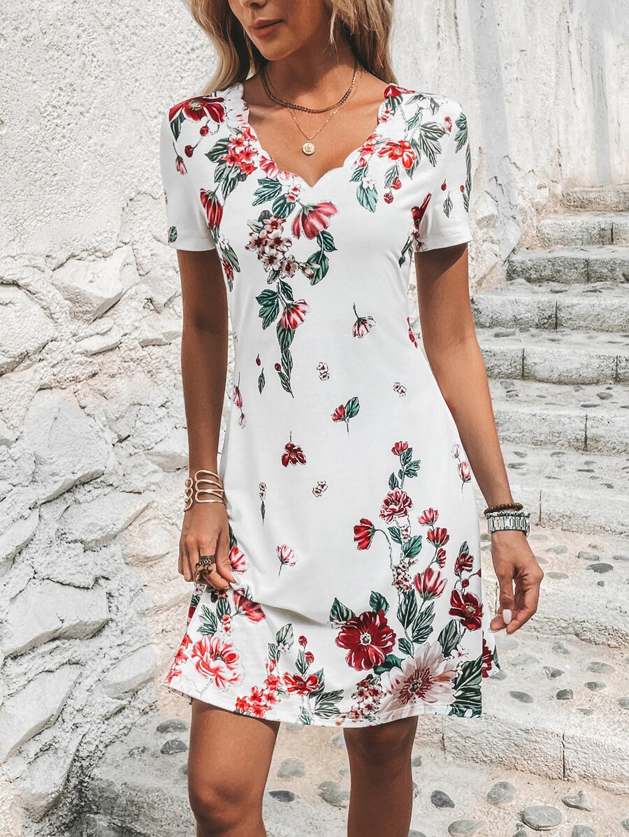 EMERY ROSE 印花貝殼邊洋裝 - 白色 - 查看 1