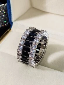 方晶鋯石裝飾戒指 - 黑色 - 查看 8