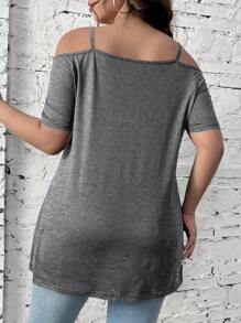 Celure Camiseta con diseño de cadena de hombros descubiertos con cremallera delantera - Gris - Ver 2