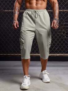 GENTILAND Men Flap Pocket Side Cargo Trousers - Grey - View 3