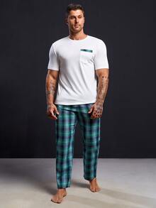 SHEIN Men Plaid Print PJ Set - Multicolor - View 4