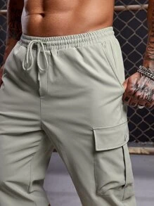 GENTILAND Men Flap Pocket Side Cargo Trousers - Grey - View 4