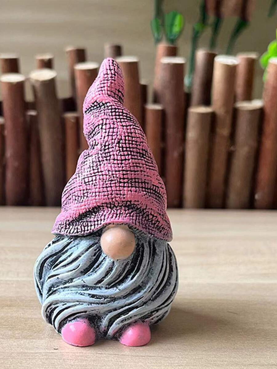 1pc Gonk Shaped Garden Statue, Modern Polyresin Garden Ornament For Garden - Pink - View 1