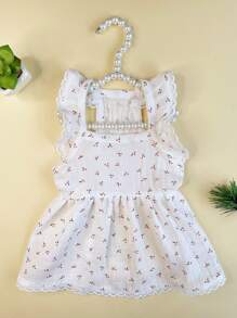 1pc Cherry Print Pet Dress For Cat And Dog For Summer - White - View 3