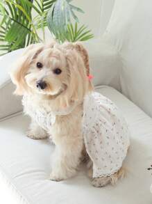 1pc Cherry Print Pet Dress For Cat And Dog For Summer - White - View 6
