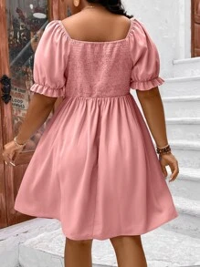 SHEIN Holidaya Vestido de cuello cuadrado de manga farol - Rosa vieja - Ver 2