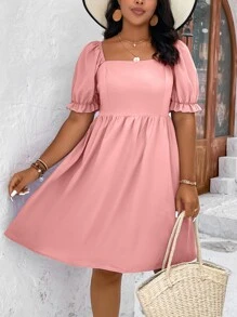 SHEIN Holidaya Vestido de cuello cuadrado de manga farol - Rosa vieja - Ver 5