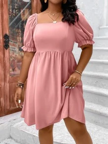 SHEIN Holidaya Vestido de cuello cuadrado de manga farol - Rosa vieja - Ver 6