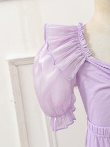 女孩泡泡袖褶邊上衣和荷葉邊半身裙 - 淡紫色 - 查看 4