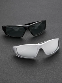 2pcs/Set Plastic Geometric Frame Decorative Fashion Glasses For Summer Beach Vacation,Outdoor,Travel - Multicolor - View 3