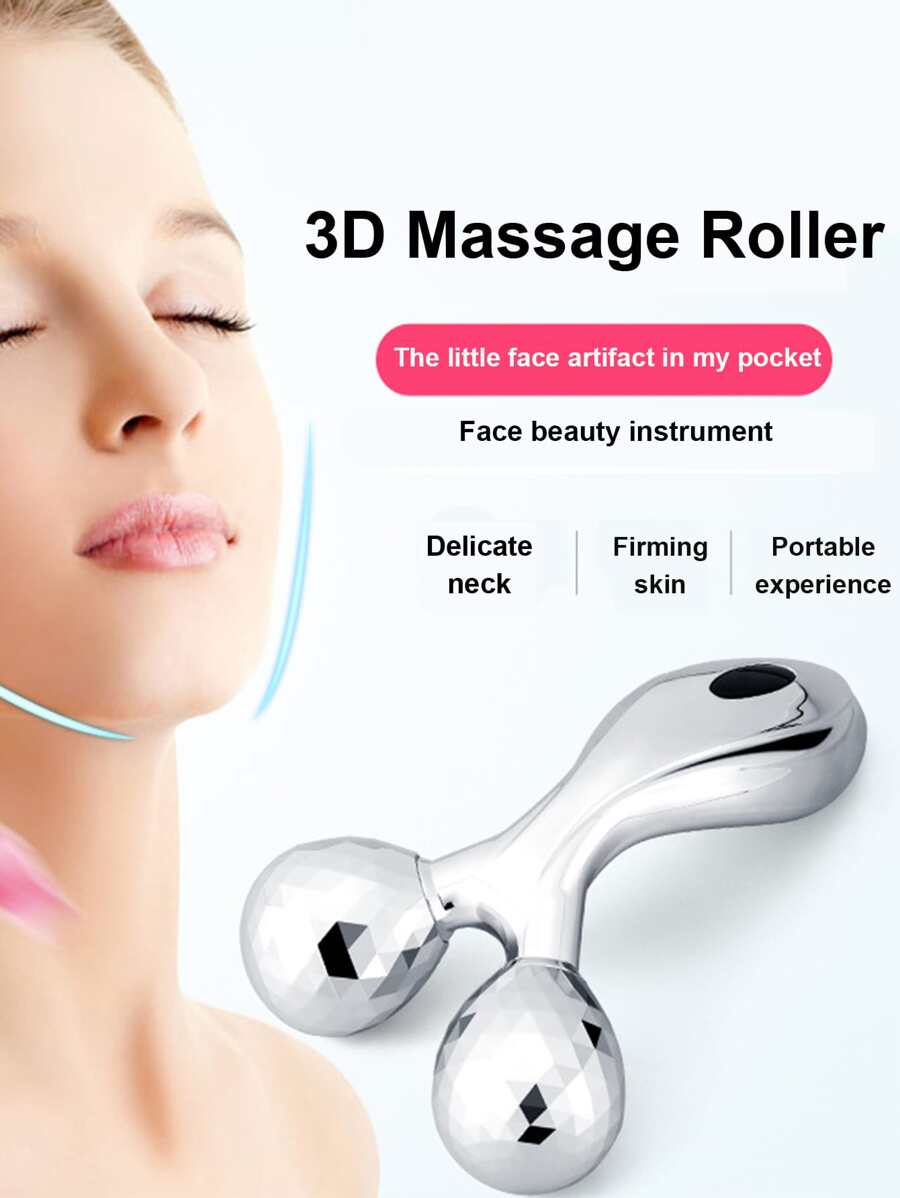 1pc Manual Facial Roller Massager, V shaped Beauty Bar Massage Machine for Skin Lifting Firming Body Slimming - Silver - View 1