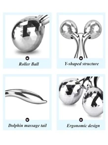 1pc Manual Facial Roller Massager, V shaped Beauty Bar Massage Machine for Skin Lifting Firming Body Slimming - Silver - View 3