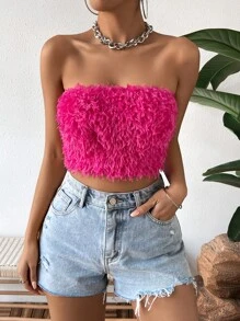 Allurite Top bandeau unicolor de peluche - Rosa Fucsia - Ver 3