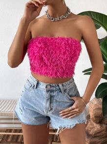 Allurite Top bandeau unicolor de peluche - Rosa Fucsia - Ver 5