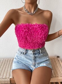 Allurite Top bandeau unicolor de peluche - Rosa Fucsia - Ver 6