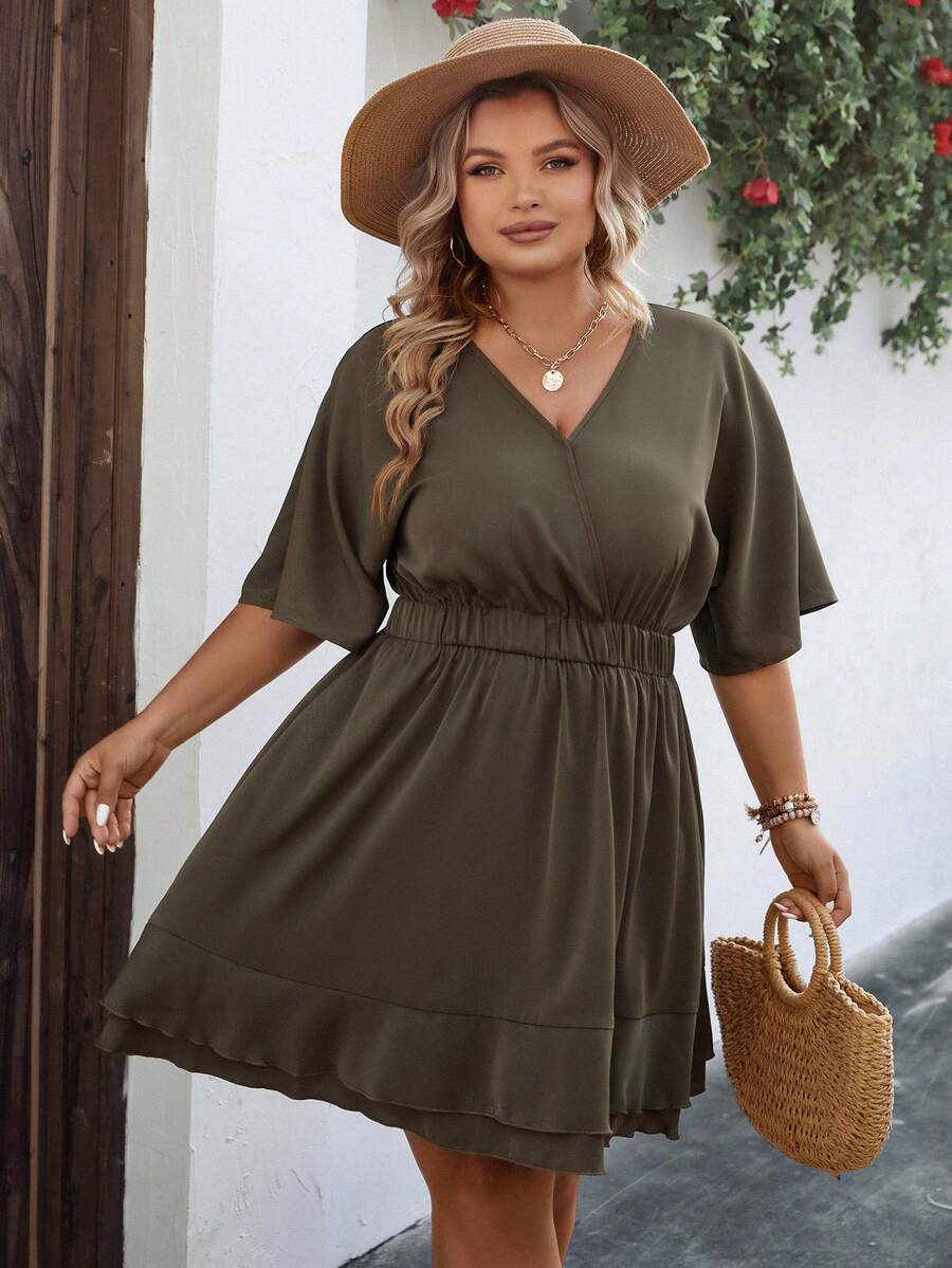 SHEIN LUNE Vestido unicolor bajo con fruncido