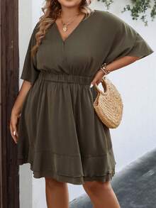 SHEIN LUNE Vestido unicolor bajo con fruncido