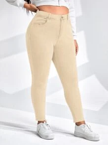 Jeans ajustados de talle alto - Beis - Ver 1