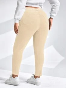 Jeans ajustados de talle alto - Beis - Ver 2