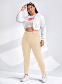 Jeans ajustados de talle alto - Beis - Ver 3