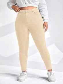 Jeans ajustados de talle alto - Beis - Ver 4